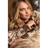 Tramontana Blouse Stripe Embroidery Cafe Noir